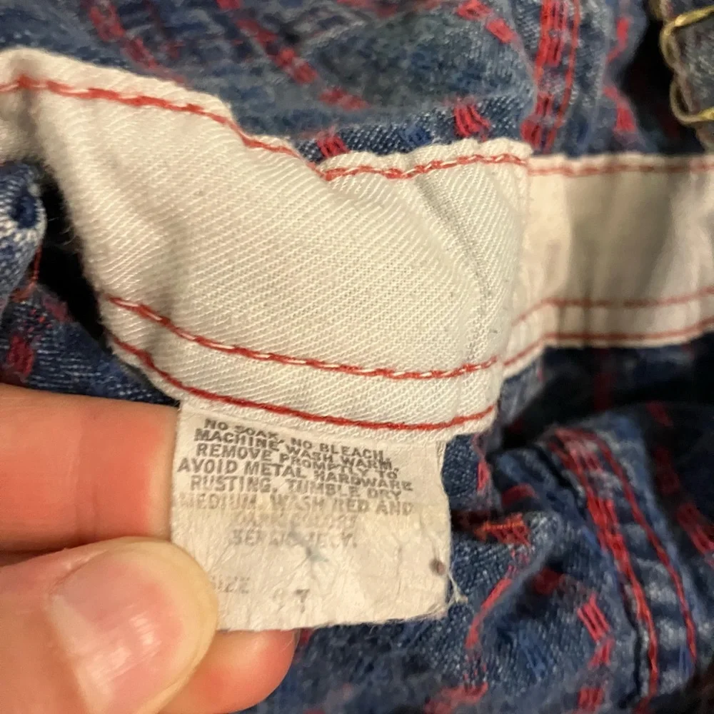 Vintage OshKosh Denim light red plaid design overalls Kids size 2T